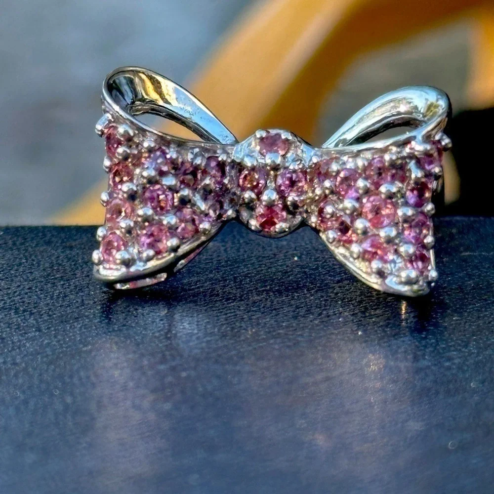 Sterling Silver and Pink Tourmaline Bow Cocktail Ring NWT
